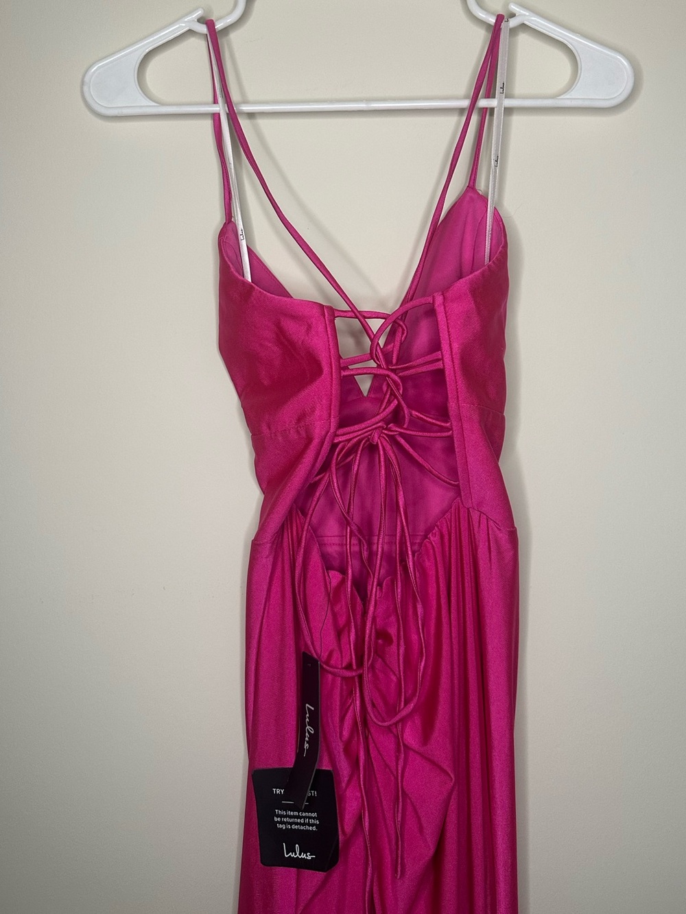 Divine Desires Hot Pink Satin Lace-Up Mermaid Maxi Dress | Size Small | NWT - Picture 8 of 12